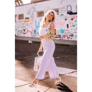 Urban Outfitters Gingham Flutter Sleeve Jumpsuit